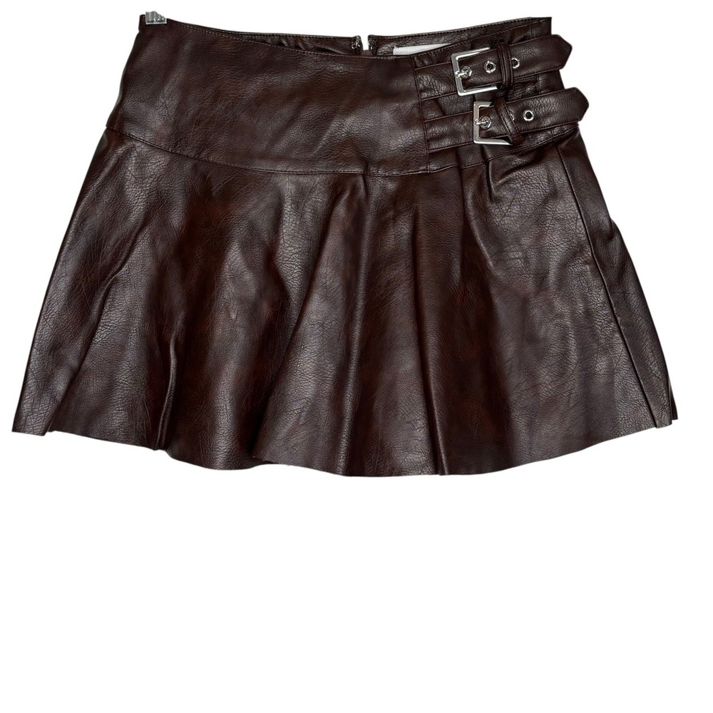 Y2k Faux Leather Micro Mini Skirt 0 Steampunk Moto Indie Sleaze Buckle Rave Club